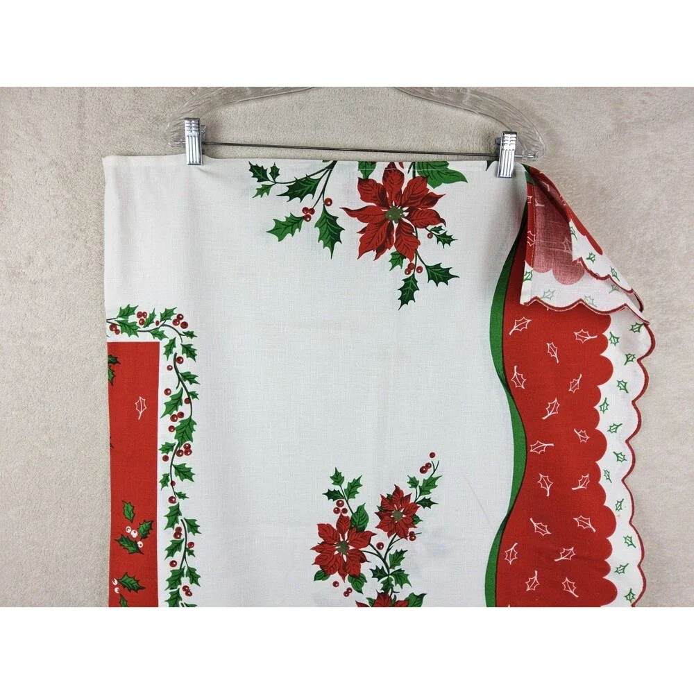 Vintage Christmas Fabric Poinsettia Tablecloth